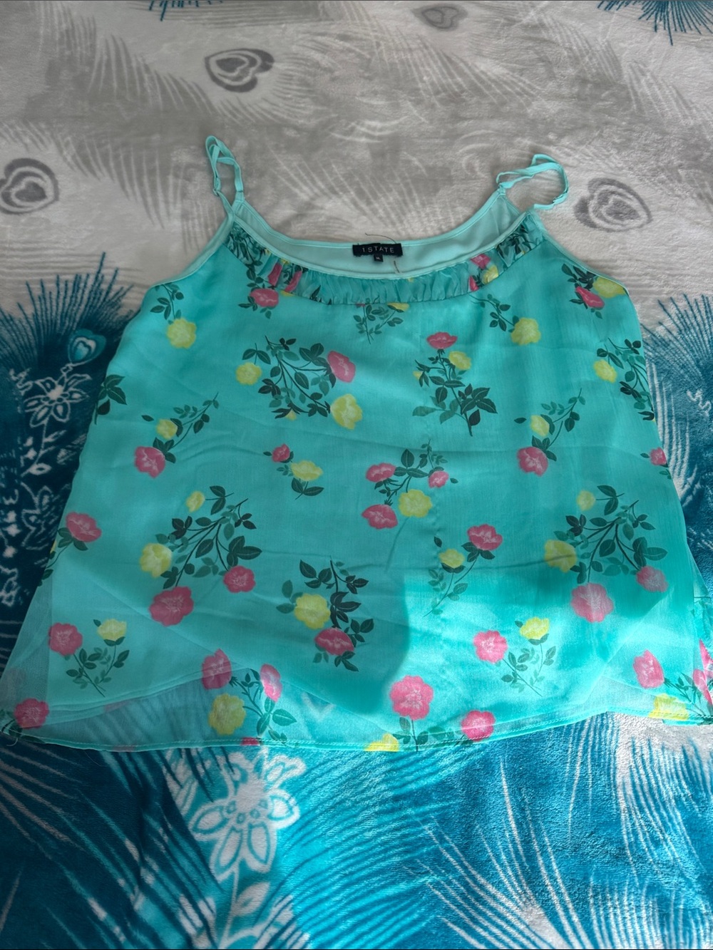 STATE Aqua Floral Spaghetti-Strap Cami